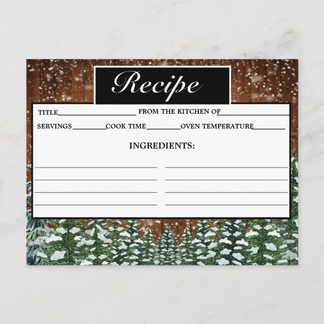 Black Snowy Wood & Forest Pine Recipe Card (Front)