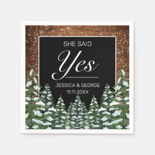 Black Snowy Wood & Forest Pine She Said Yes Napkin
