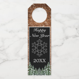 Black Snowy Wood & Forest Pine Snow Flake New Year Bottle Tag