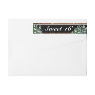 Black Snowy Wood & Forest Pine Sweet 16 Birthday Wrap Around Label