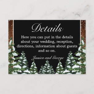 Black Snowy Wood & Forest Pine Wedding Details Enclosure Card