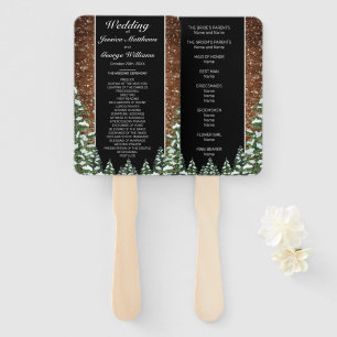 Black Snowy Wood & Forest Pine Wedding Hand Fan