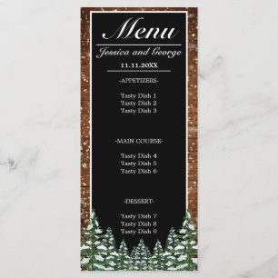 Black Snowy Wood & Forest Pine Wedding Menu