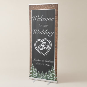 Black Snowy Wood & Forest Pine Wedding Welcome Retractable Banner
