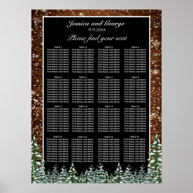 Black Snowy Wood Forest Seating Chart 16 Tables (Front)