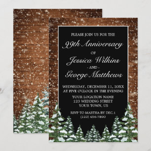 Black Snowy Wood & Forest Wedding Anniversary Invitation