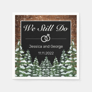 Black Snowy Wood & Forest Wedding Anniversary Napkin