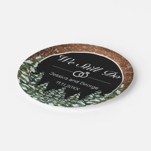 Black Snowy Wood & Forest Wedding Anniversary Paper Plate