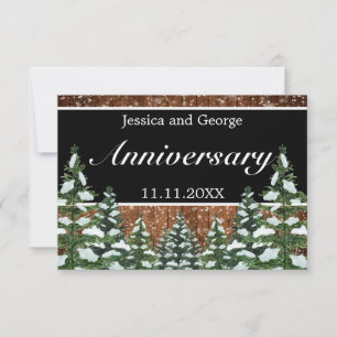 Black Snowy Wood & Forest Wedding Anniversary RSVP Card