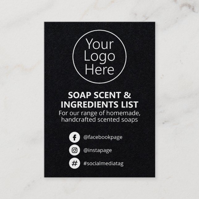 Black Soap Fragrance Ingredients List Logo Business Card (Front)