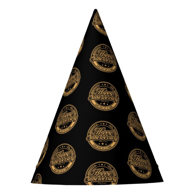 Black Soberversary Party Paper Hat (Front)