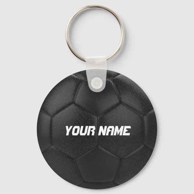 Black Soccer Ball Personalised Name Key Ring (Front)