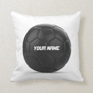 Black Soccer Ball Personalized Text Cushion