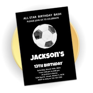 Black Soccer Birthday Invitations