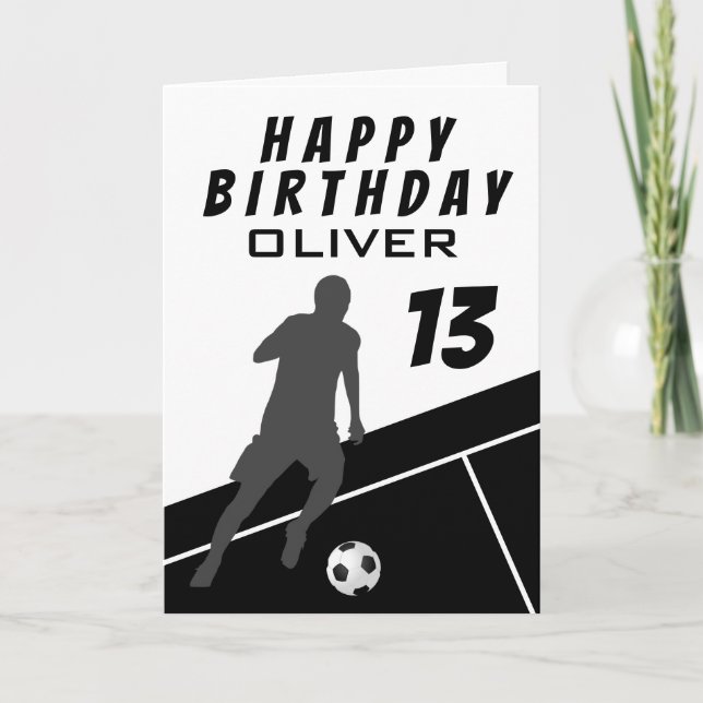 Black Soccer Player Football Ball Boy Birthday   Card (Front)