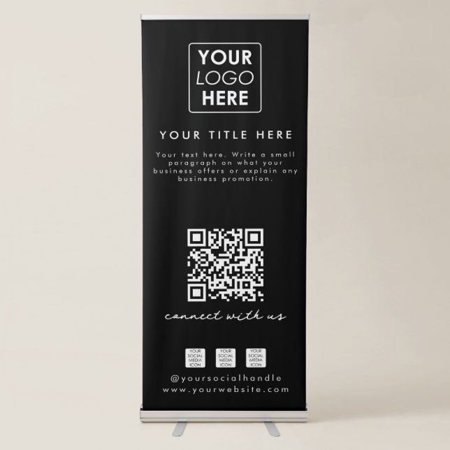 Black Social Media QR Code Logo Business Event Retractable Banner (Front)