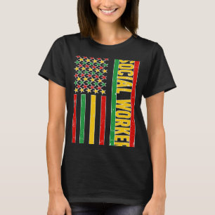 Black Social Worker US Flag African American Socia T-Shirt