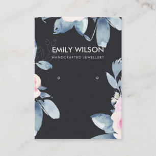 BLACK SOFT BLUSH BLUE FLORAL EARRING DISPLAY LOGO BUSINESS CARD