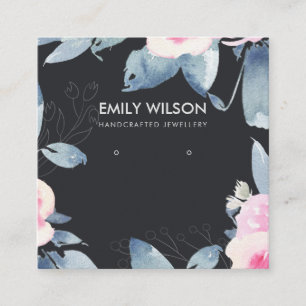 BLACK SOFT BLUSH BLUE FLORAL EARRING DISPLAY LOGO SQUARE BUSINESS CARD