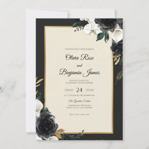 Black Soft Gold Petal Wedding Invitation