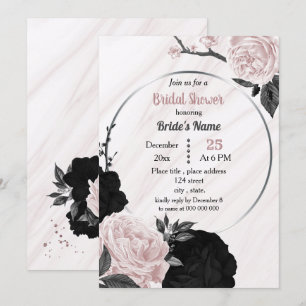Black & soft pink floral geometric bridal shower i invitation