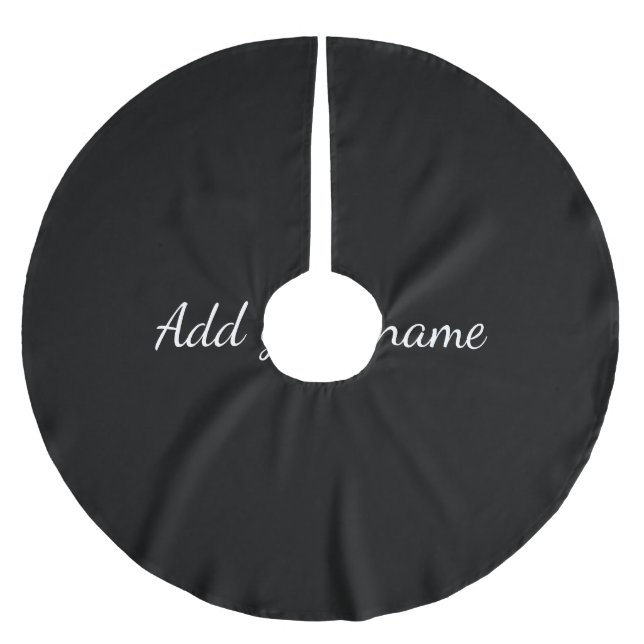 Black solid add name text message here throw pillo brushed polyester tree skirt (Front)
