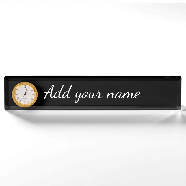 Black solid add name text message here throw pillo nameplate (Front)