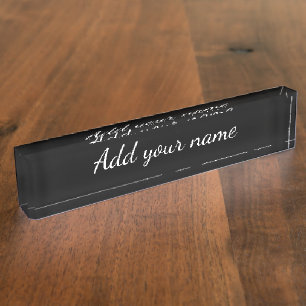Black solid add name text message here throw pillo nameplate