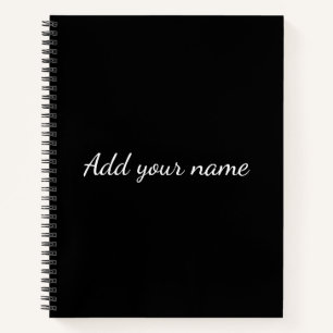 Black solid add name text message here throw pillo notebook