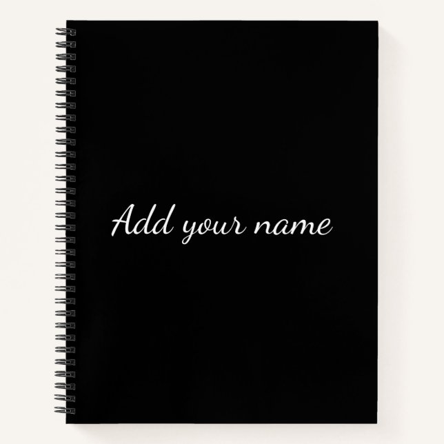 Black solid add name text message here throw pillo notebook (Front)