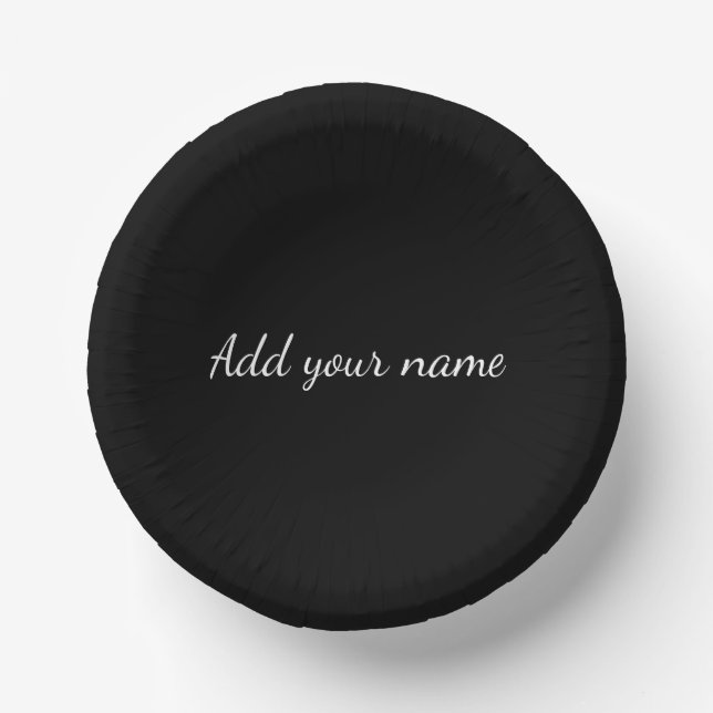 Black solid add name text message here throw pillo paper plate (Front)