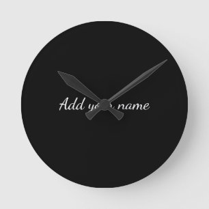 Black solid add name text message here throw pillo round clock