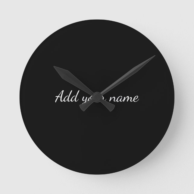 Black solid add name text message here throw pillo round clock (Front)