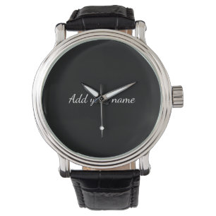 Black solid add name text message here throw pillo watch