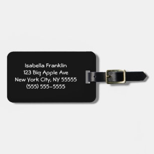 Black Solid Colour Cute Minimalist Luggage Tag