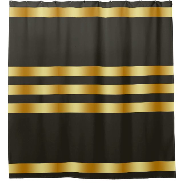 Black Solid Colour Gold Badge Personalised Custom Shower Curtain (Front)