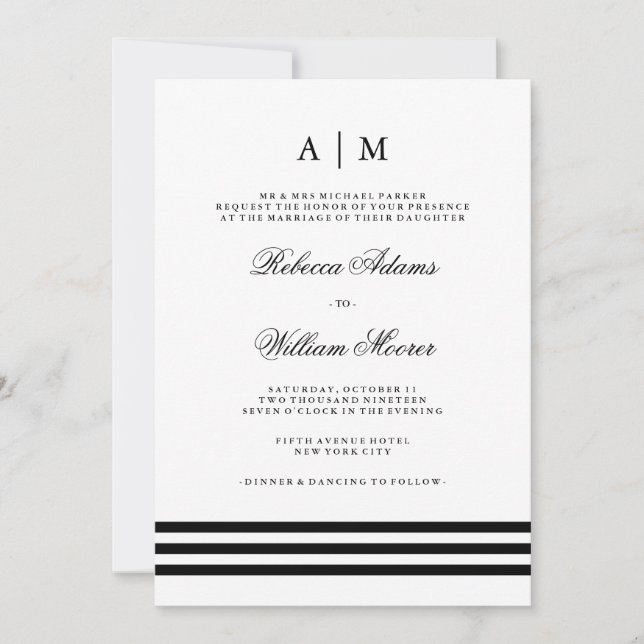 Black Sophisticated Stripes Wedding Invitation (Front)