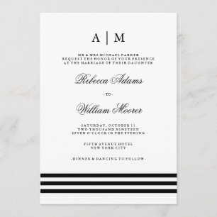 Black Sophisticated Stripes Wedding Invitation