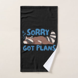 Black Sorry Got Plans Funny Racoon Hand Towel