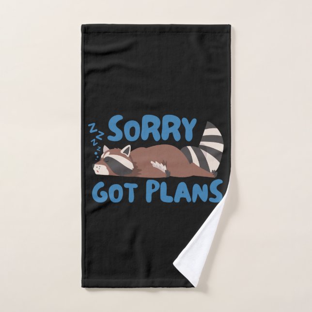 Black Sorry Got Plans Funny Racoon Hand Towel (Hand Towel)