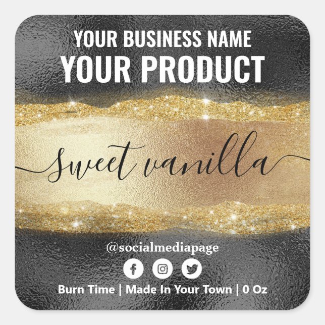 Black Soy Candle Labels With Gold Ink And Glitter (Front)