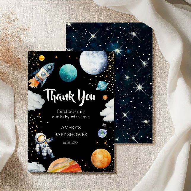 Black Space Rocket Thank You Card Baby Boy Shower (Creator Uploaded)