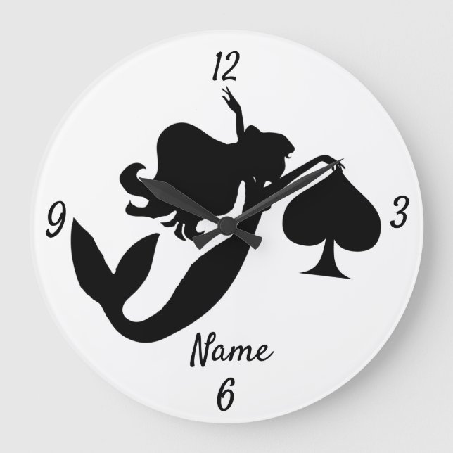 Black Spade Mermaid Silhouette Thunder_Cove Large Clock (Front)