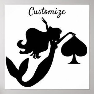 Black Spade Mermaid Silhouette Thunder_Cove Poster