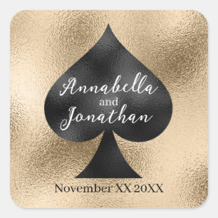 Black Spade on Gold Square Sticker