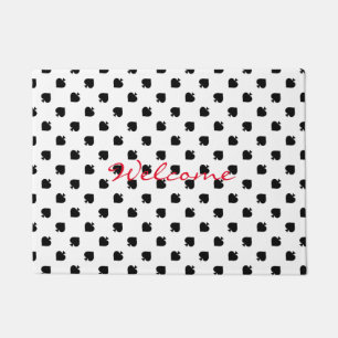 Black spades mirrored pattern on white doormat