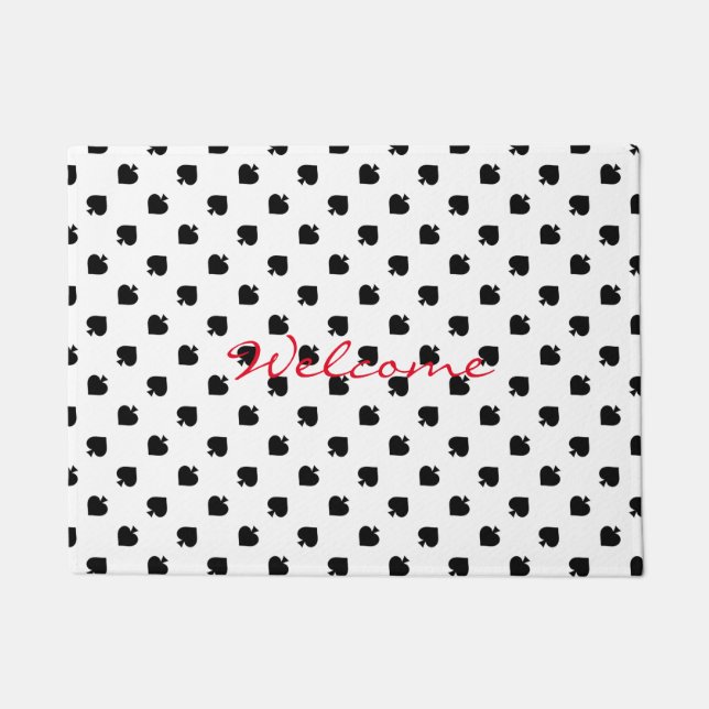 Black spades mirrored pattern on white doormat (Front)