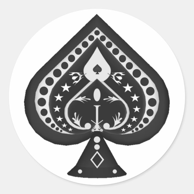 Black Spades: Playing Cards Suit: Classic Round Sticker (Front)