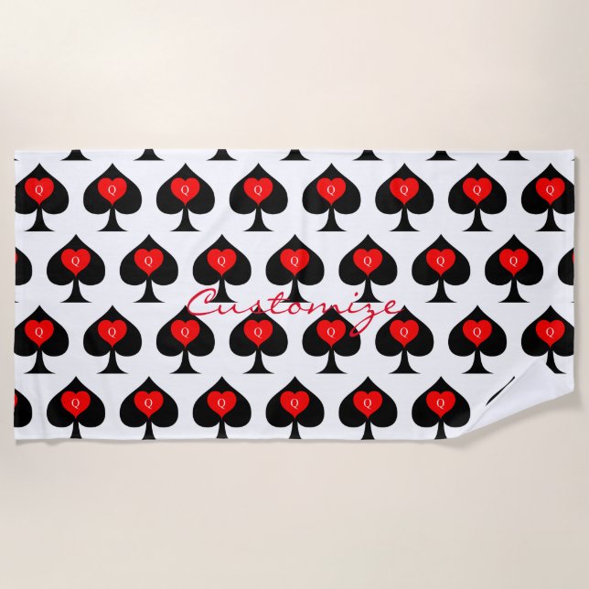 Black Spades Red Hearts Thunder_Cove Beach Towel (Front)