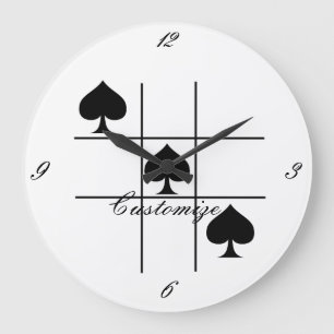 Black Spades Tic Tac Toe Thunder_Cove Large Clock